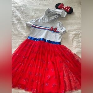 Girls MINNIE MOUSE tulle tutu dress Large 10/12 costume outfit hooded patriotic